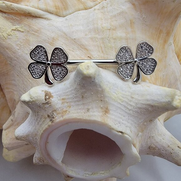 Pair of 14G shamrock ends surgical steel nipple bars - 9/16 - 14mm - Picture 2 of 3